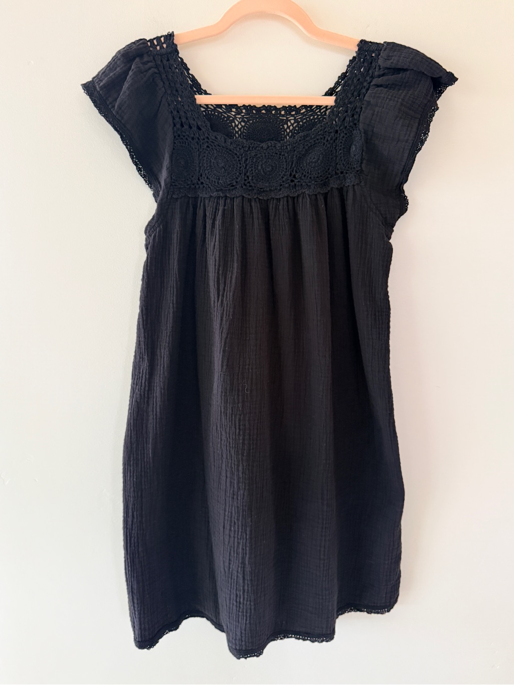 Honorine Stella Crochet-Trimmed Cotton Gauze Mini Dress Black Small — image 6 of 8